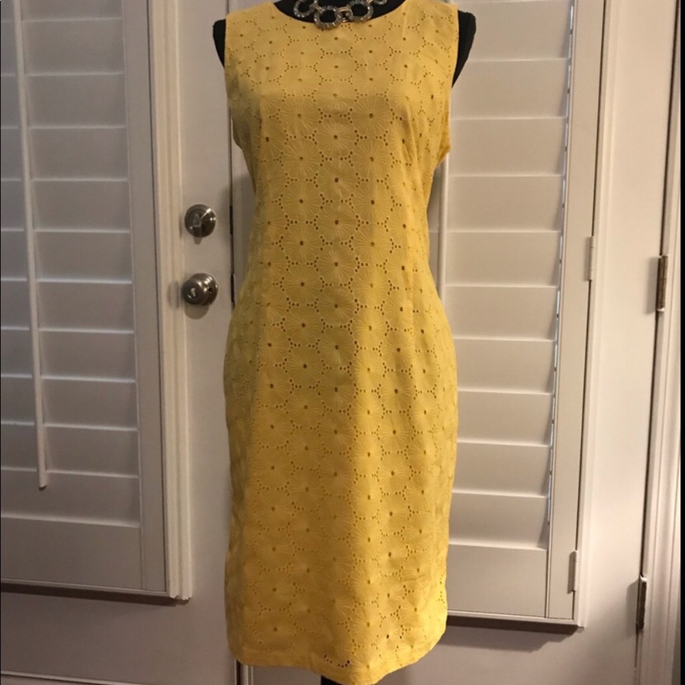 Fun Yellow Spring/Summer Dress - Talbots 14p - Lined with Embroidery Detail - Picture 2 of 8